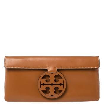 Pre Owned Tory Burch Brown Leather Miller Clutch