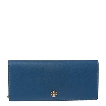 Pre Owned Tory Burch Blue Leather Robinson Wallet