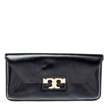 Pre Owned Tory Burch Black Textured Patent Leather Gigi Clutch