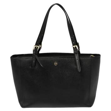 Pre Owned Tory Burch Black Leather York Buckle Tote