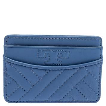 Pre Owned Tory Burch Cornflower Blue Quilted Leather Card Holder