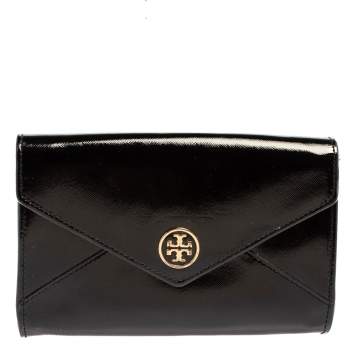 Pre Owned Tory Burch Black Patent Leather Robinson Envelope Clutch