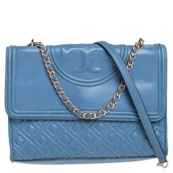 Pre Owned Tory Burch Blue Leather Fleming Shoulder Bag