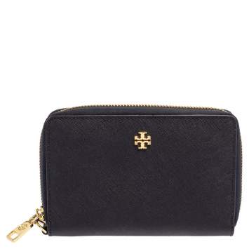 Pre Owned Tory Burch Navy Blue Saffiano Leather Zip Around Organizer Wallet