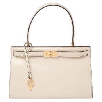 Pre Owned Tory Burch Cream Leather Small Lee Radziwill Top Handle Bag