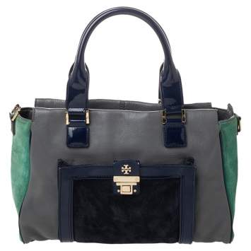 Pre Owned Tory Burch Multicolor Suede And Leather Tote