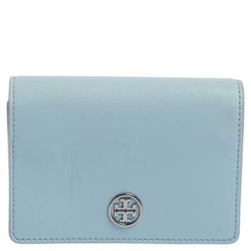 Pre Owned Tory Burch Sky Blue Saffiano Leather Robinson Trifold Wallet