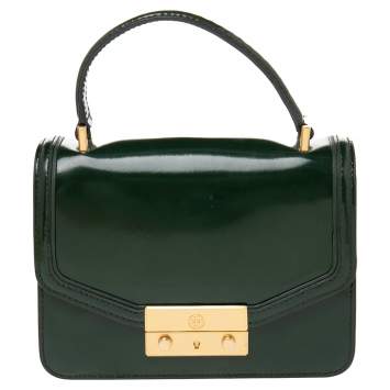 Pre Owned Tory Burch Green Leather Mini Juliette Top Handle Bag