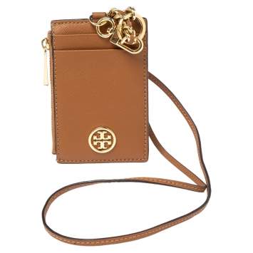 Pre Owned Tory Burch Tan Leather Lanyard ID Card Holder