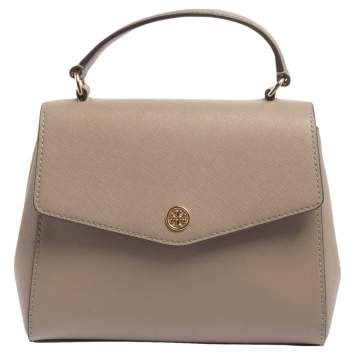 Pre Owned Tory Burch Taupe Leather Robinson Small Top Handle Bag