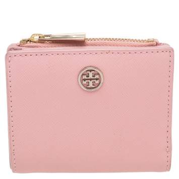 Pre Owned Tory Burch Pink Leather Bifold Robison Wallet