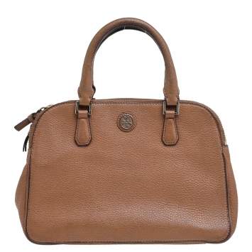 Pre Owned Tory Burch Brown Leather Robinson Double Zip Dome Satchel