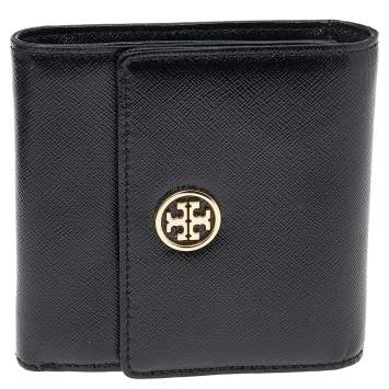 Pre Owned Tory Burch Black Saffiano Leather Robinson Trifold Wallet