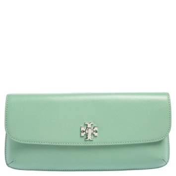 Pre Owned Tory Burch Mint Green Leather Slim Diana Flap Clutch