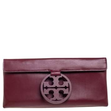 Pre Owned Tory Burch Burgndy Leather Miller Clutch
