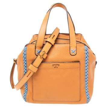 Pre Owned Tory Burch Brown Leather Whipstitched Satchel