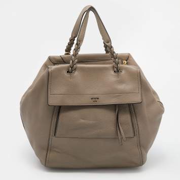 Pre Owned Tory Burch Grey Leather Half Moon Satchel