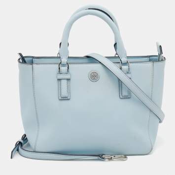 Pre Owned Tory Burch Light Blue Saffiano Leather Robinson East West Satchel