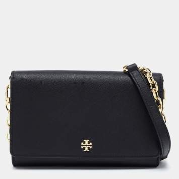 Pre Owned Tory Burch Black Leather Robinson Wallet On Chain