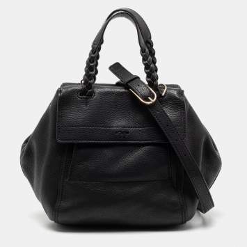 Pre Owned Tory Burch Black Leather Small Half Moon Satchel