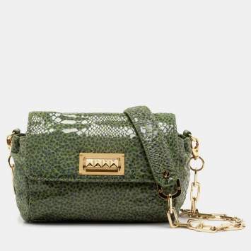 Pre Owned Tory Burch Green/Blue Python Print Patent Leather Shoulder Bag