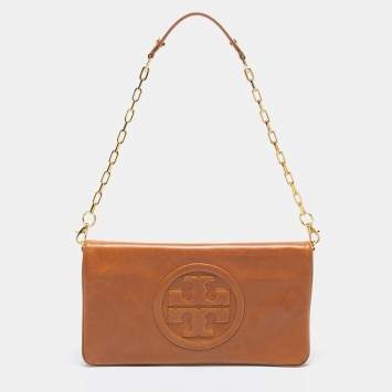 Pre Owned Tory Burch Tan Leather Bombe Reva Clutch