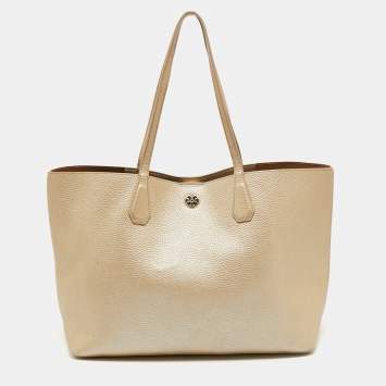 Pre Owned Tory Burch Metallic Beige Leather Perry Tote