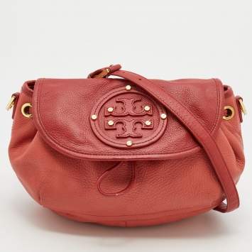 Pre Owned Tory Burch Red/Peach Leather Crossbody Flap Bag
