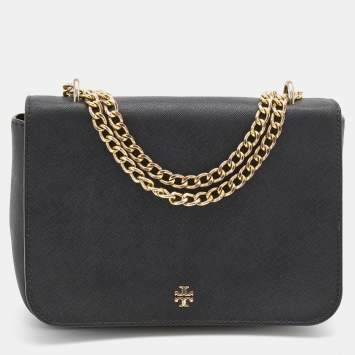 Pre Owned Tory Burch Black Saffiano Leather Robinson Chain Crossbody Bag