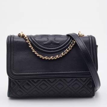 Pre Owned Tory Burch Black Leather Fleming Shoulder Bag
