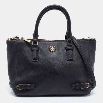 Pre Owned Tory Burch Black Leather Small Robinson Tote