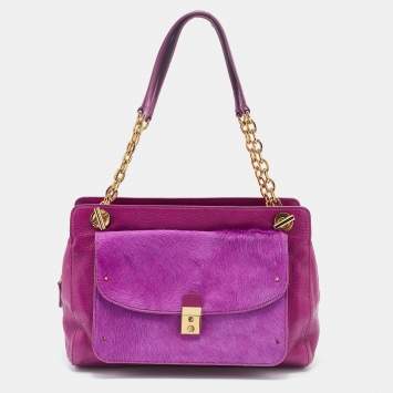 Pre Owned Tory Burch Pink Leather and Calf Hair Priscilla Satchel