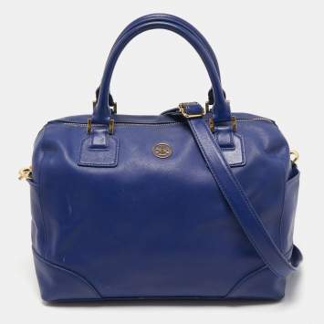 Pre Owned Tory Burch Blue Leather Robinson Middy Satchel