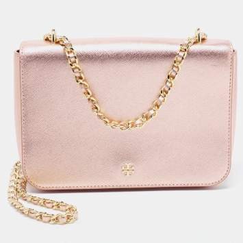 Pre Owned Tory Burch Metallic Leather Robinson Flap Shoulder Bag