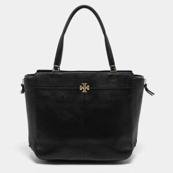 Pre Owned Tory Burch Black Textured Leather Ivy Side Zip Tote