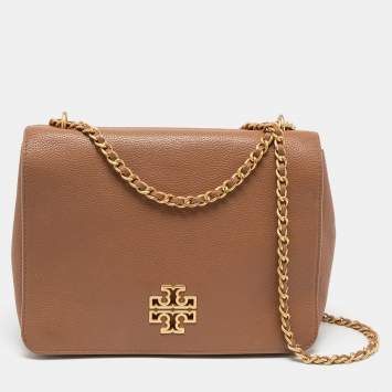 Pre Owned Tory Burch Brown Leather Britten Flap Crossbody Bag