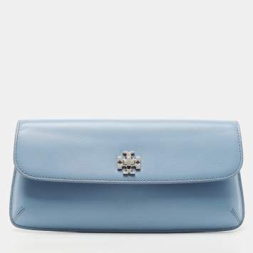 Pre Owned Tory Burch Light Blue Leather Slim Diana Flap Clutch