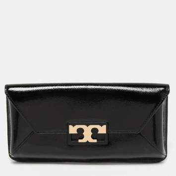 Pre Owned Tory Burch Black Textured Patent Leather Gigi Clutch
