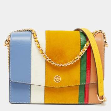 Pre Owned Tory Burch Multicolor Leather and Suede Robinson Convertible Shoulder Bag