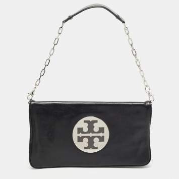 Pre Owned Tory Burch Black Leather Reva Chain Clutch