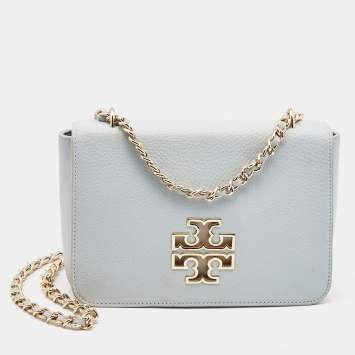 Pre Owned Tory Burch Light Blue Leather Britten Shoulder Bag