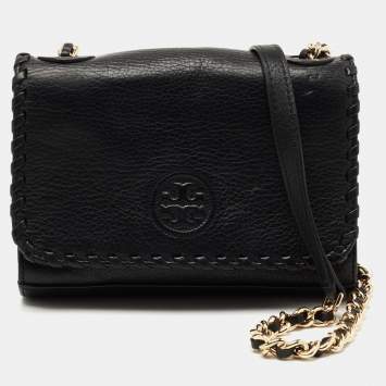 Pre Owned Tory Burch Black Leather Marion Crossbody Bag