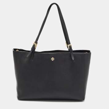 Pre Owned Tory Burch Black Leather Large York Buckle Shopper Tote