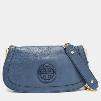 Pre Owned Tory Burch Blue Leather Reva Chain Clutch