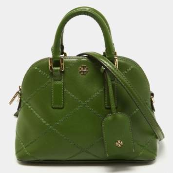 Pre Owned Tory Burch Green Wildstitch Quilted Leather Robinson Dome Satchel