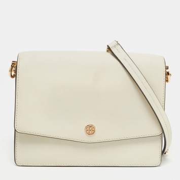 Pre Owned Tory Burch White Leather Robinson Crossbody Bag