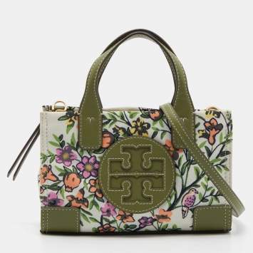 Pre Owned Tory Burch Multicolor Floral Print Canvas and Leather Ella Crossbody Bag