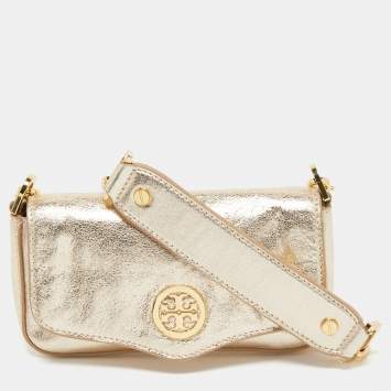 Pre Owned Tory Burch Gold Leather Chain Crossbody Bag