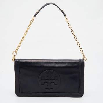 Pre Owned Tory Burch Black Leather Reva Flap Shoulder Bag