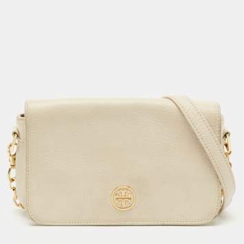 Pre Owned Tory Burch Off White Leather Robinson Flap Crossbody Bag